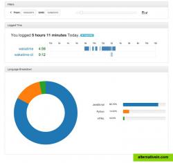 Showing logged time and language breakdown.